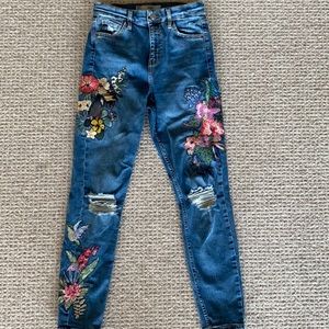 Topshop Moto Floral Embroidered Jamie Jean